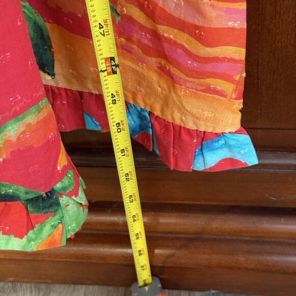 FARM Rio Midi Dress Sz Medium Red Ipanema Ruffle Sleeveless Tropical Resortwear - Picture 5 of 7